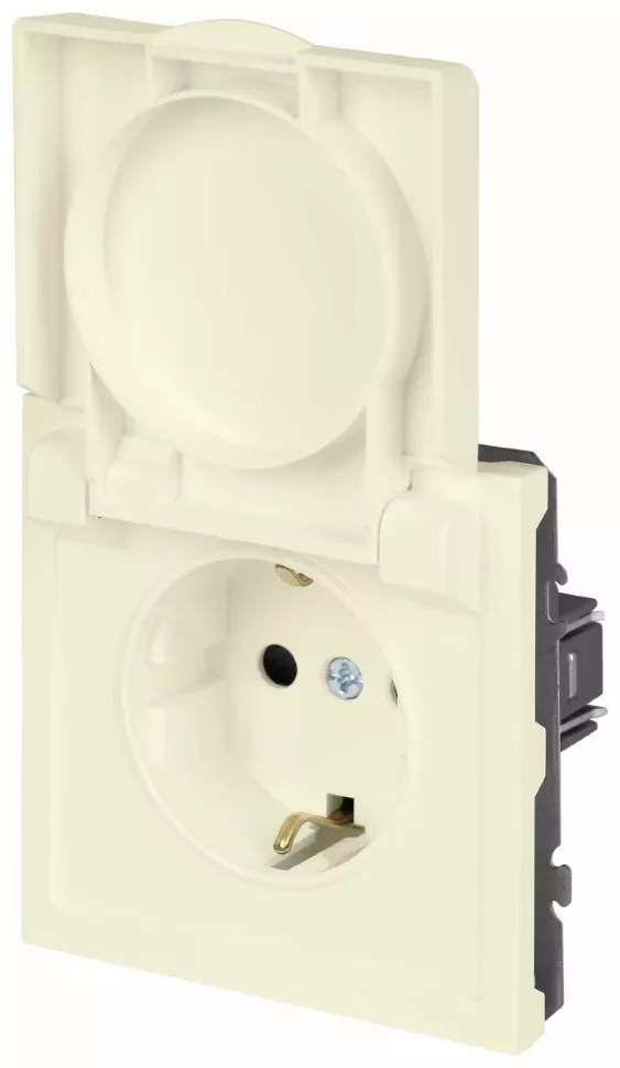 Розетка Эра Galaxy 15-2103-02 c заземлением 2P+E Schuko со шторками с крышкой 16А-250В IP20 слоновая кость Б0070661
