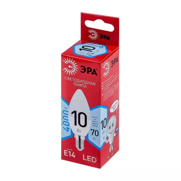 Лампа светодиодная ЭРА E14 10W 4000K матовая LED B35-10W-840-E14 R Б0049642, Нейтральный белый, Россия, упаковка