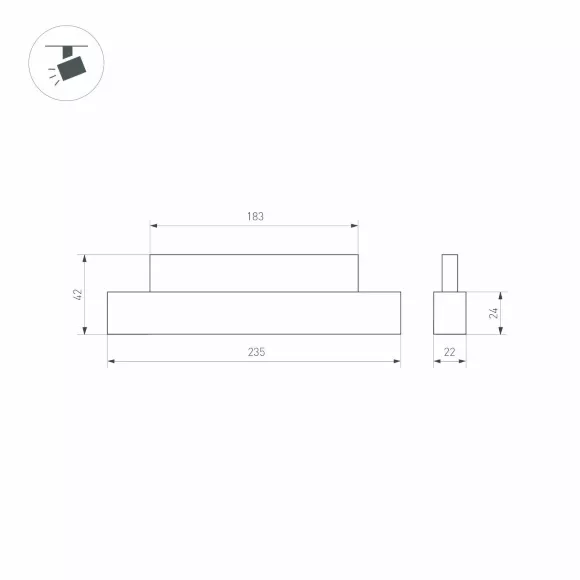 Трековый магнитный светильник Arlight MAG-ORIENT-FLAT-L235-8W Warm3000 (WH, 100 deg, 48V, DALI) 035835(1), вид сбоку Трековый магнитный светильник Arlight MAG-ORIENT-FLAT-L235-8W Warm3000 (WH, 100 deg, 48V, DALI) 035835(1), вид сбоку