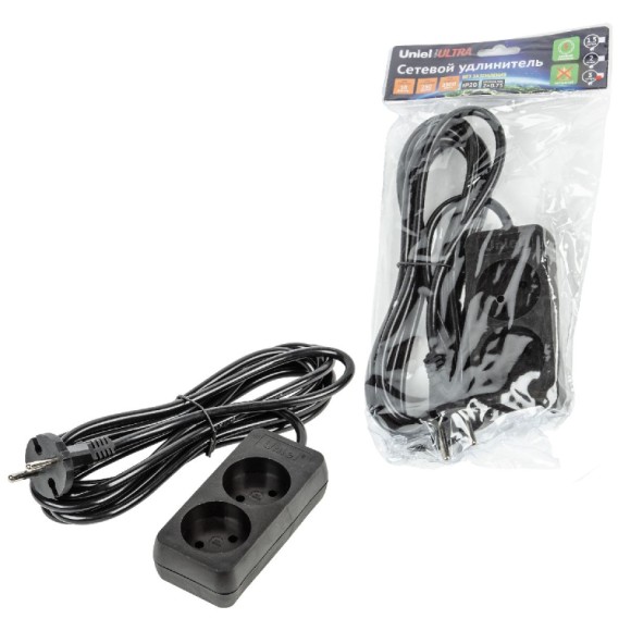 Удлинитель бытовой Uniel Ultra S-CU2-3 BLACK UL-00009976