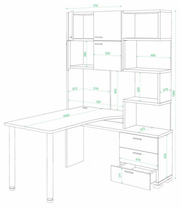 Стол компьютерный Домино СР-500М/190 MER_SR-500M-190-KSHK-CH-PRAV