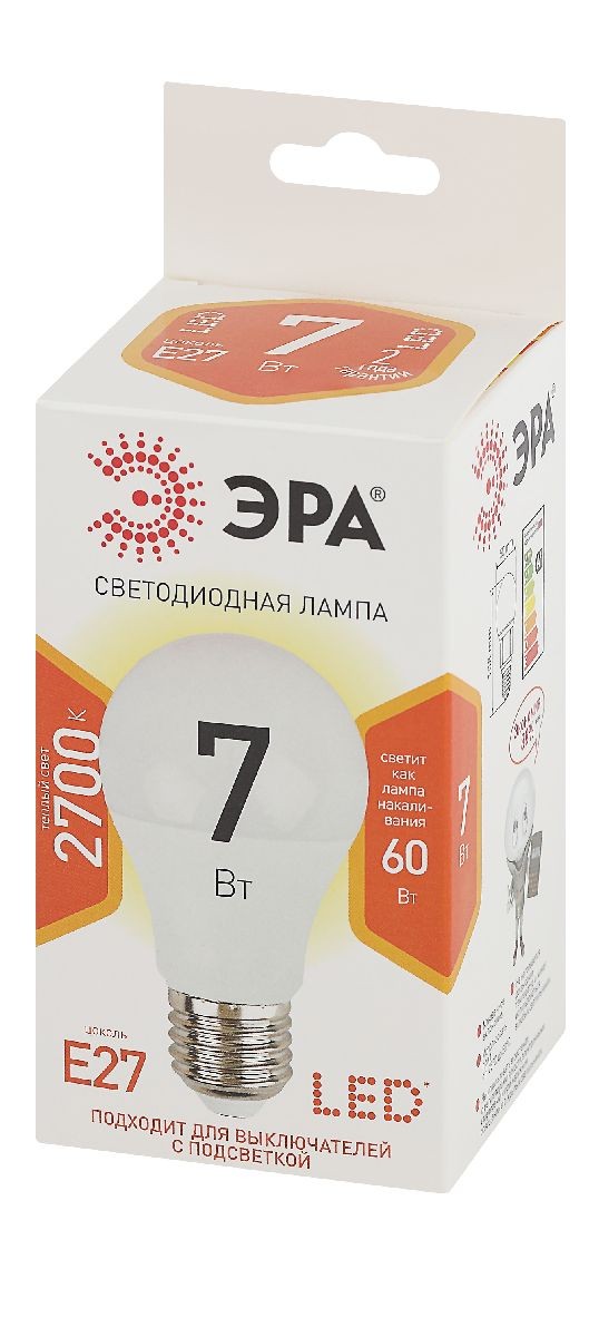 Лампа светодиодная Эра E27 7W 2700K LED A60-7W-827-E27 Б0029819