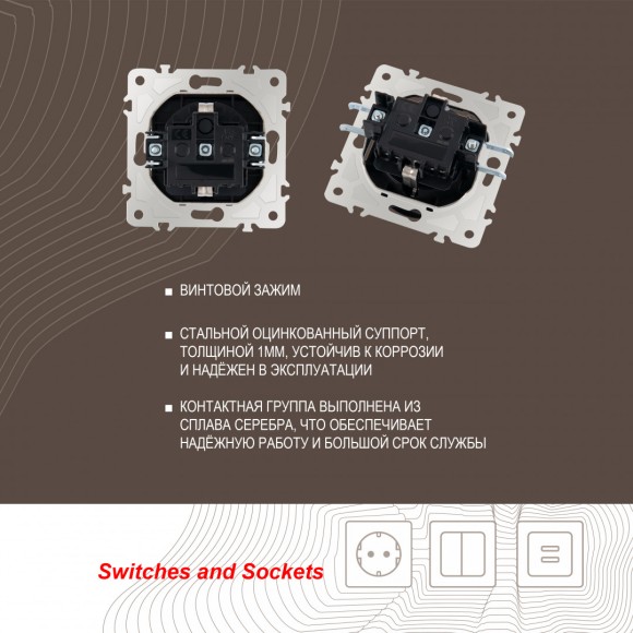 Комплект розетки с/з и шторками, защитной крышкой и рамкой Arte Milano SET06-1-41-1 shampan