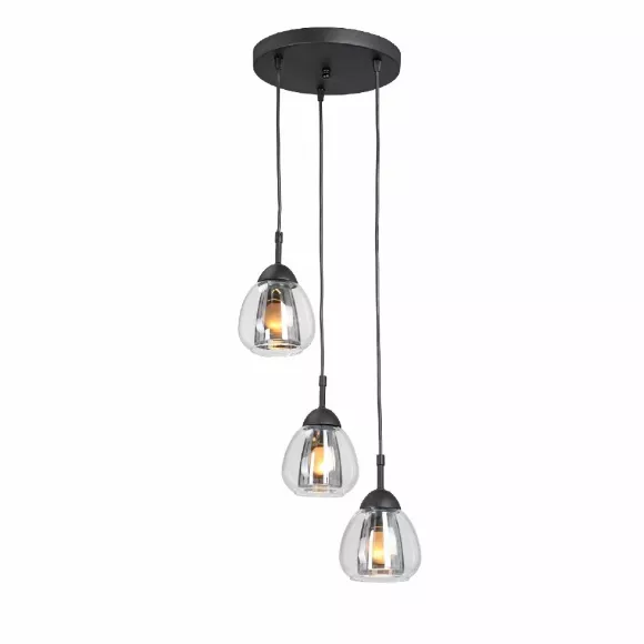 Подвесной светильник Vitaluce V4704-1/3S, Черный, Прозрачный, Металл, декоративные элементы крупным планом Подвесной светильник Vitaluce V4704-1/3S, Черный, Прозрачный, Металл, декоративные элементы крупным планом