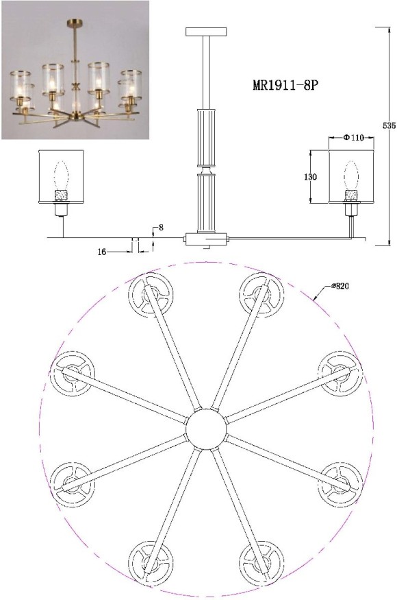 Люстра на штанге MyFar Alen MR1911-8P