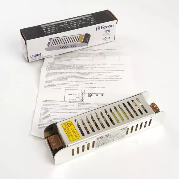 Трансформатор для светодиодной ленты Feron LB009 60Вт 12В IP20 48008 Трансформатор для светодиодной ленты Feron LB009 60Вт 12В IP20 48008