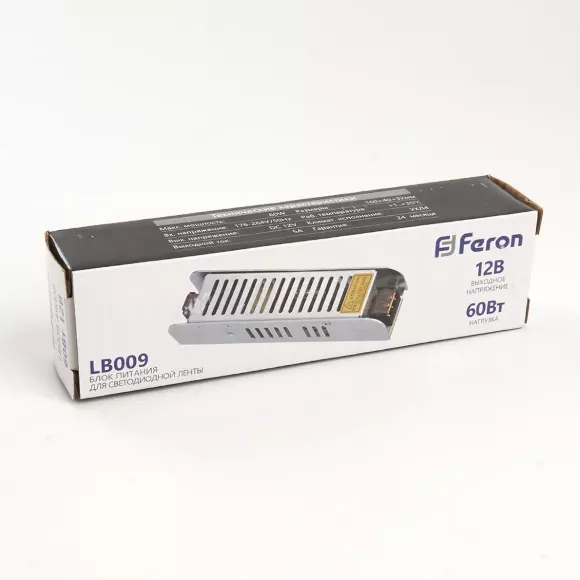 Трансформатор для светодиодной ленты Feron LB009 60Вт 12В IP20 48008 Трансформатор для светодиодной ленты Feron LB009 60Вт 12В IP20 48008