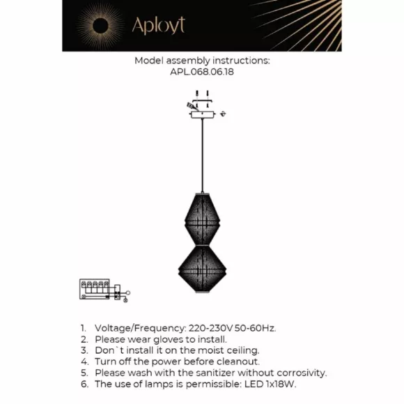 Подвесной светильник Aployt Dzhakket APL.068.06.18, Черный, Теплый белый, Металл