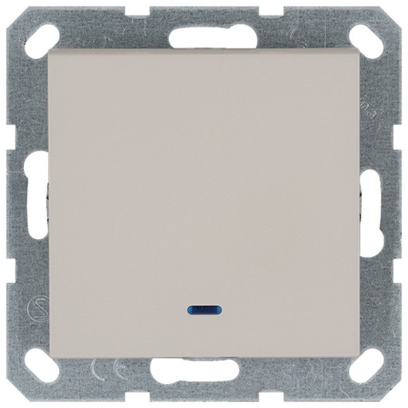 Выключатель одноклавишный проходной со светодиодом 10A 250V с накладкой, цвет Тауп Jasmart G3012NT