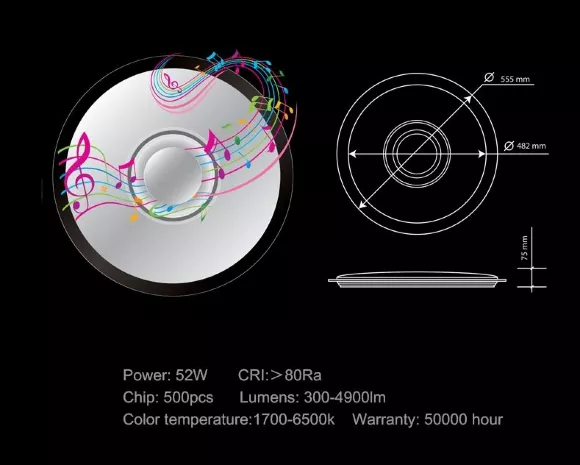 Потолочный светильник Omnilux Melofon OML-47307-52, 3000-6500+RGB, RGBW, Хай-тек