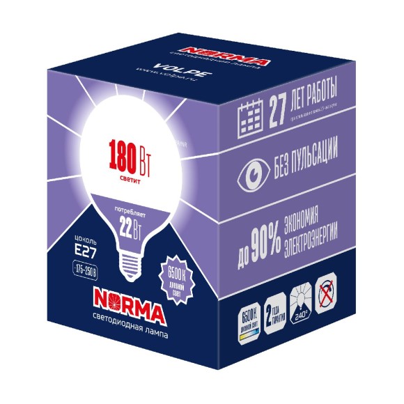 Лампа светодиодная Volpe Norma LED-G120-22W/6500K/E27/FR/NR UL-00010996