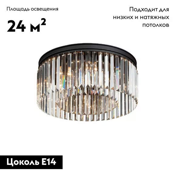 Потолочная люстра Vitaluce V5180-1/8PL, Черный, Прозрачный, Металл