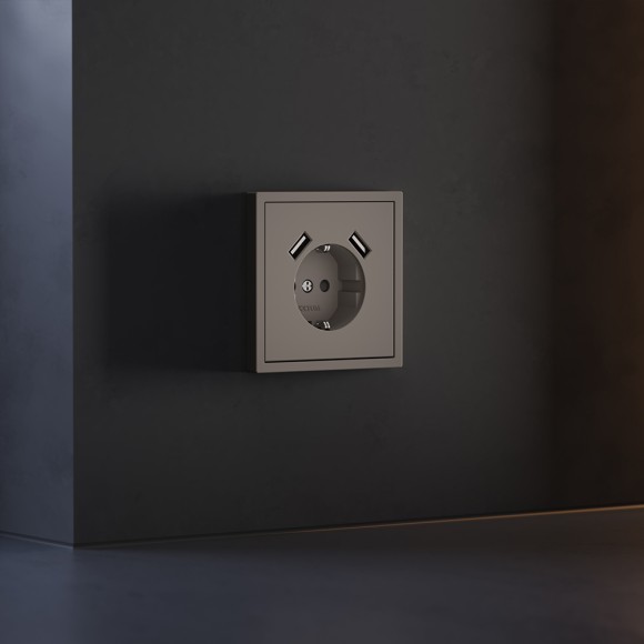 Накладка для розетки с заземлением и защитными шторками, с USB A+A Voltum S70 (капучино) VLS000914