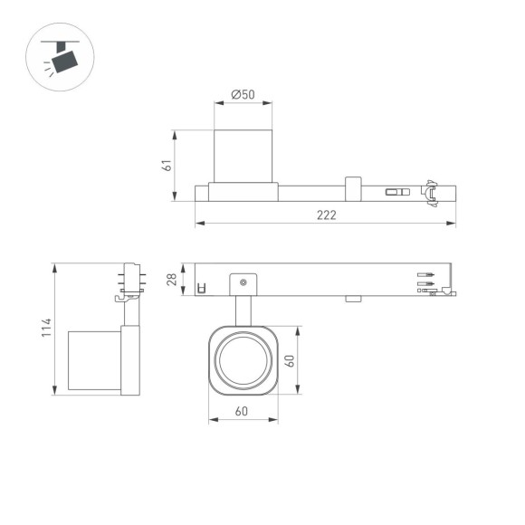 Трековый трехфазный светильник Arlight LGD-DIAFILM-4TR-R60-10W Warm3000 (WH, 20 deg, 230V) (IP20 Металл) 061452