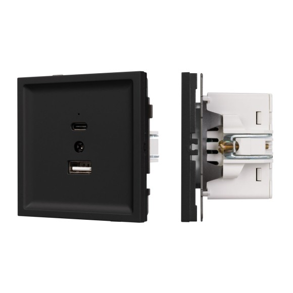 Механизм USB розетки Arlight SCT-TENDO-MUAC-SFPL-BK (5V, 3A, QC3) 054536