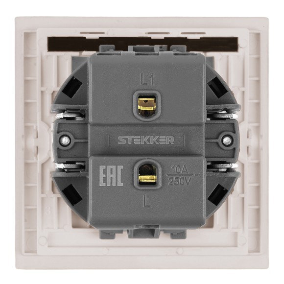 Выключатель 1-клавишный c индикатором (механизм) Stekker Мия 250В 10А RSW10-3101-08 пудровый жемчуг 50475