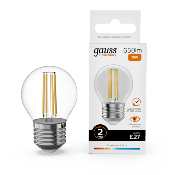 Лампа светодиодная Gauss Filament Elementary E27 10W 2700K 52210