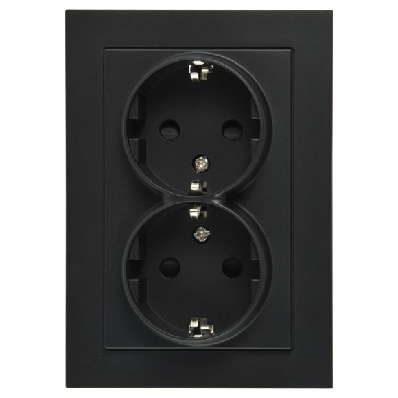 Двойная розетка SHUKO Jasmart с защитными шторками черный матовый (soft touch) 16A 250V 2P+T G5504PB