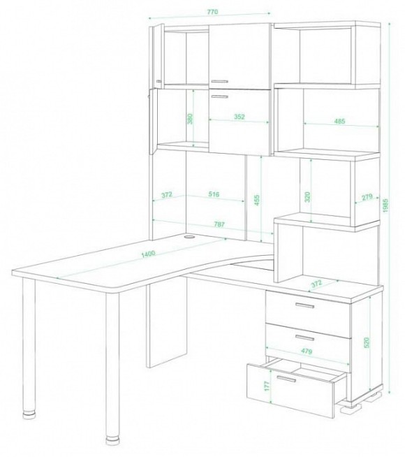 Стол компьютерный Домино СР-500М/140 MER_SR-500M-140-SHBEBE-CH-PRAV