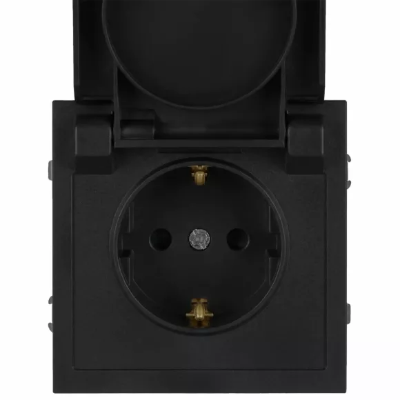 Розетка Эра Galaxy 15-2103-05 c заземлением 2P+E Schuko со шторками с крышкой 16А-250В IP20 антрацит Б0070666