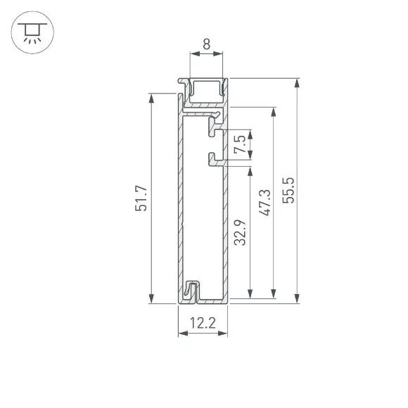 Схема размеров профиль Arlight PLINTUS-H55-2000 BLACK 045442 Схема размеров профиль Arlight PLINTUS-H55-2000 BLACK 045442