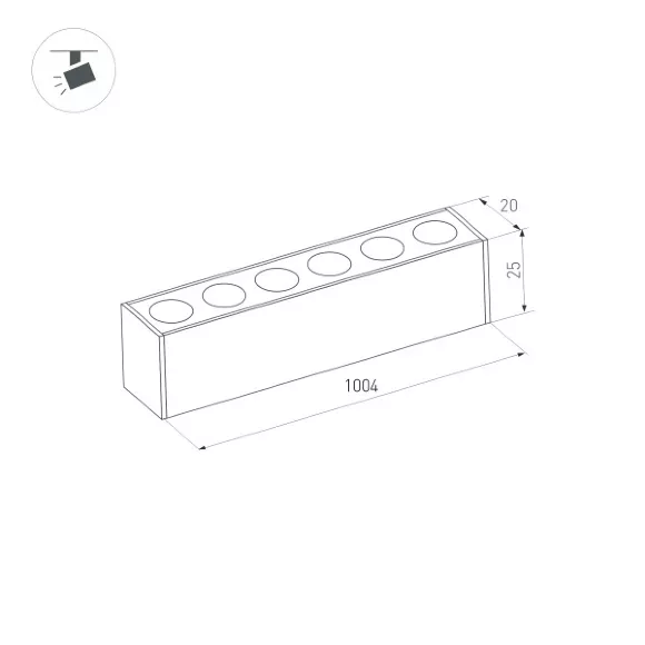 Трековый светильник Arlight Mag-Dots-25-L1000-30W Warm3000 034211, Черный, Теплый белый, Металл, вид сбоку