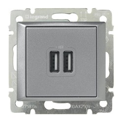 Розетка USB двойная Legrand Valena 240V/5V 2400mA алюминий 770270