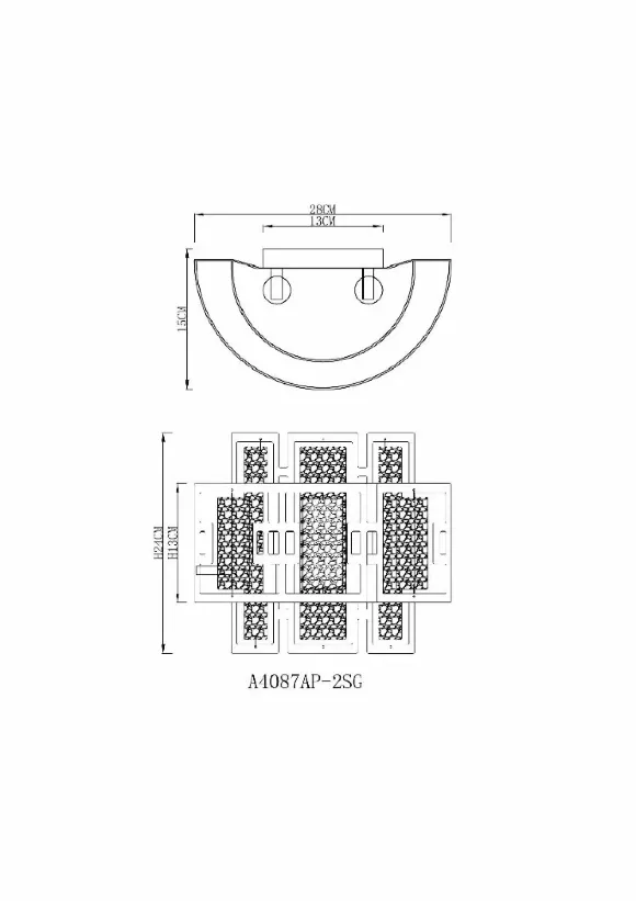 Схема размеров настенный светильник Arte Lamp Blake A4087AP-2SG