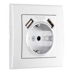 Комплект розетки с/з и шторками + USB и рамкой Arte Milano SET06-1-47-1 silver