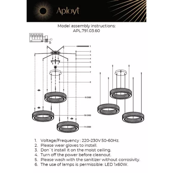 Подвесная люстра Aployt Avrora APL.791.03.60, Никель, Прозрачный, Теплый белый, крепление Подвесная люстра Aployt Avrora APL.791.03.60, Никель, Прозрачный, Теплый белый, крепление