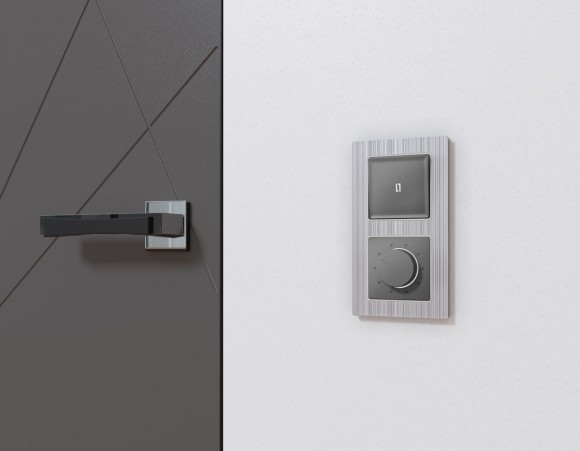 Комплект механизма терморегулятора с датчиком для теплого пола с подсветкой 16A-250V Alfa Антрацит серый Quant Ambrella Volt MA655710 (AP6557, VM1381)