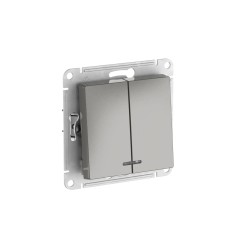 Выключатель 2-клавишный с подсвет.,сх.5а, 10АХ, быстрозажим. клем. Systeme Electric AtlasDesign Сталь ATN000953S