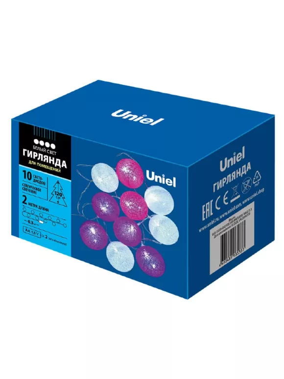 Светодиодная гирлянда Uniel Клубки (UL-00007341) белый ULD-S0200-010/STB/2AA White IP20 Tangles-1, Прозрачный, Разноцветный, Пластик, упаковка