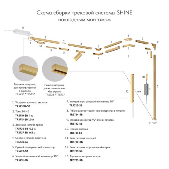 Шинопровод магнитный накладной/подвесной Denkirs Shine Base TR5716-SB