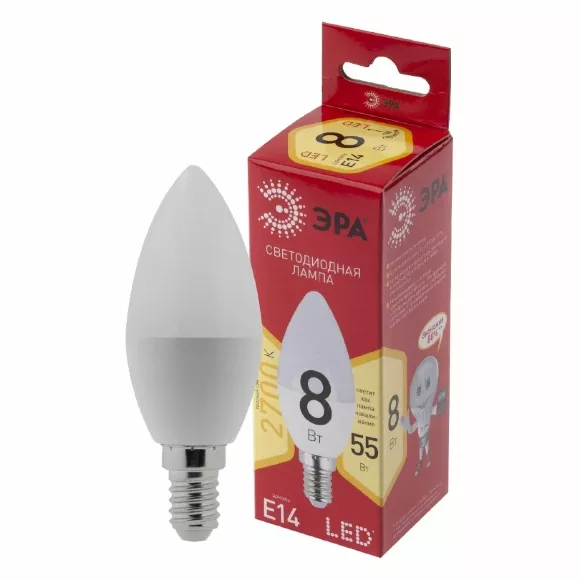 Лампа светодиодная Эра E14 8W 2700K LED B35-8W-827-E14 R Б0050694, Теплый белый
