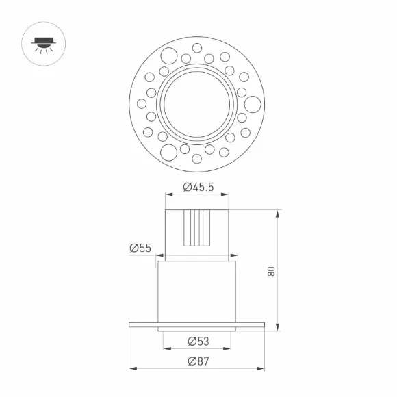 Встраиваемый светильник Arlight MS-INVISIO-TRIMLESS-R55-15W Warm3000 (WH-WH, 36 deg, 230V) (IP54 Металл) 059162
