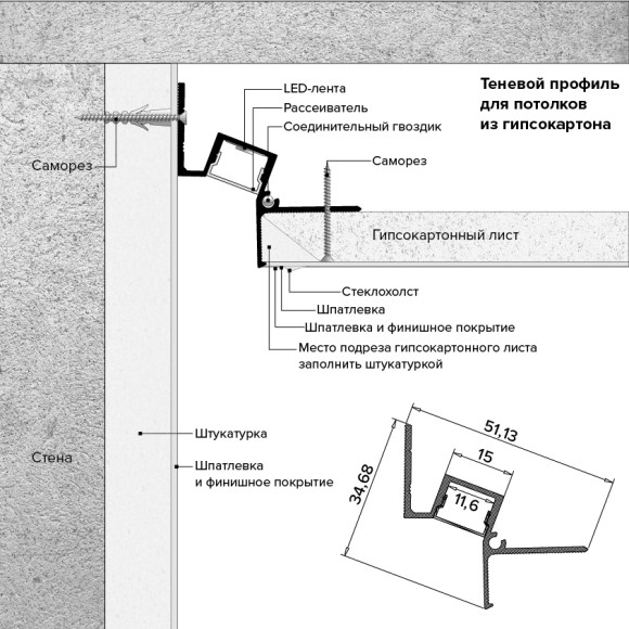Профиль встраиваемый Wolta WAP-I-51/35/3000-В