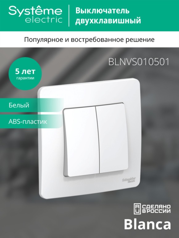 Выключатель 2-клавишный 10А Systeme Electric Blanca внутр BLNVS010501