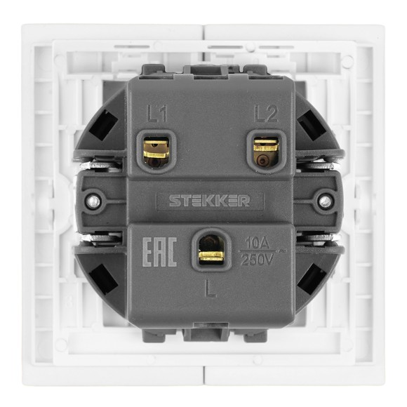 Выключатель 2-клавишный (механизм) Stekker Мия 250В 10А RSW10-3104-01 белая магнолия 50429