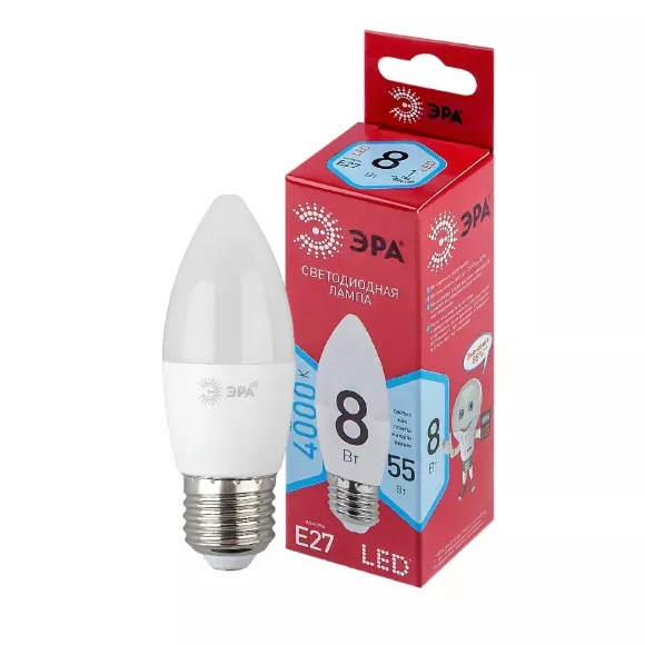 Лампа светодиодная Эра E27 8W 4000K LED B35-8W-840-E27 R Б0050695, Нейтральный белый