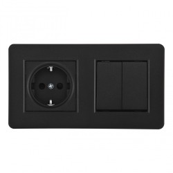 Выключатель двухклавишный с розеткой Arte Milano SET16-2-40-1-30-2 black