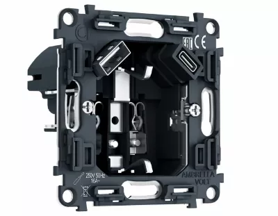 Механизм электрической розетки 2USB A+C 20W (быстрая зарядка) с/з на винтовых зажимах QUANT PRO Ambrella Volt PR160