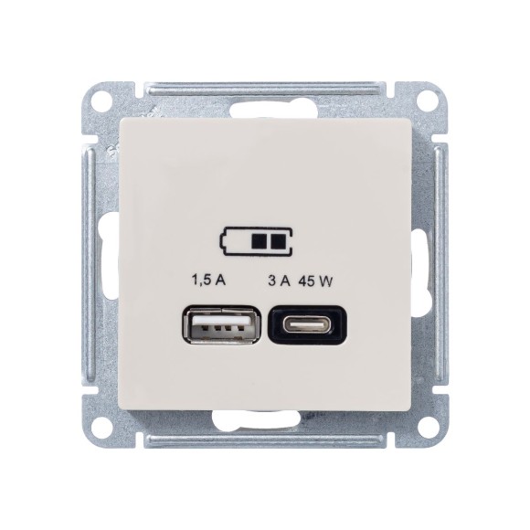 Розетка A + тип-C 45W высокоскор.заряд. QC,PD, мех. Systeme Electric AtlasDesign Беж ATN000229
