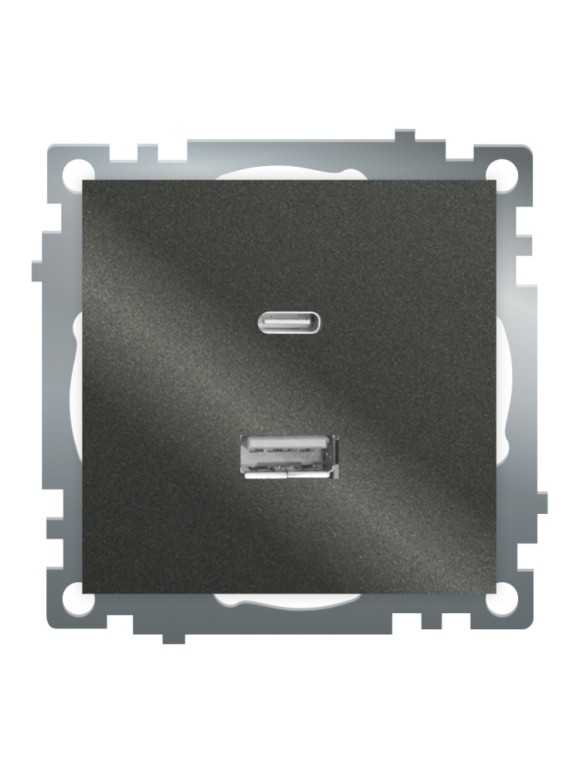Розетка 2-местная USB + type C Stekker Катрин GLS10-7116-06 50052