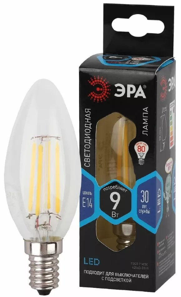Лампа светодиодная Эра E14 9W 4000K F-LED B35-9w-840-E14 Б0046995 Лампа светодиодная Эра E14 9W 4000K F-LED B35-9w-840-E14 Б0046995