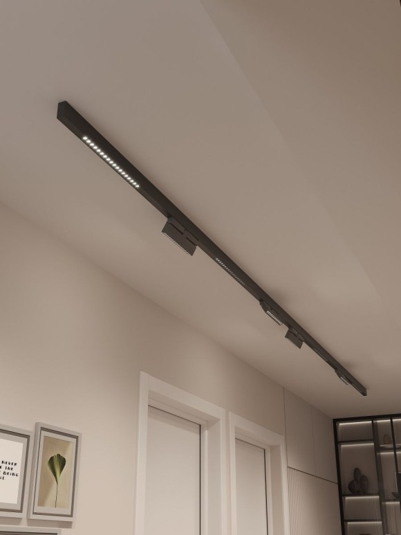 Трековая система со светильниками №7 трехфазная накладная Eldeko (48В, форма - прямая, 4м, 4000K) черная Hesby Lighting HSBL_kompl_E007_NI4B4K