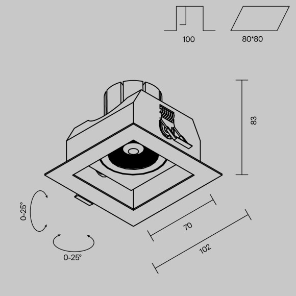 Встраиваемый светильник Maytoni Technical Metal Modern DL008-12W2.7-3-4K-B