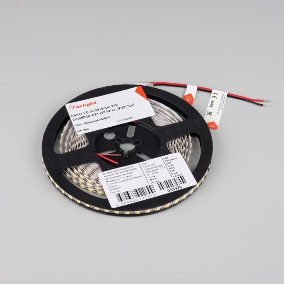 Светодиодная лента Arlight FC-A120-5mm 24V Сool8K-CX1 (10 W/m, IP20, 5m) 055975