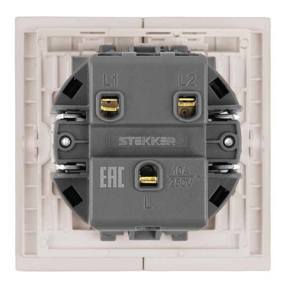 Выключатель 2-клавишный (механизм) Stekker Мия 250В 10А RSW10-3104-08 пудровый жемчуг 50473