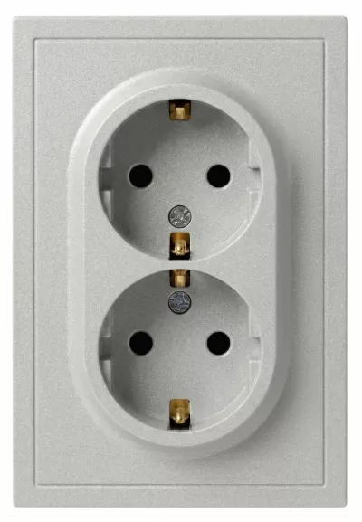 Розетка Эра Galaxy 15-2104-03 с заземлением двойная 2X2P+E Schuko 16А-250В IP20 алюминий Б0070681